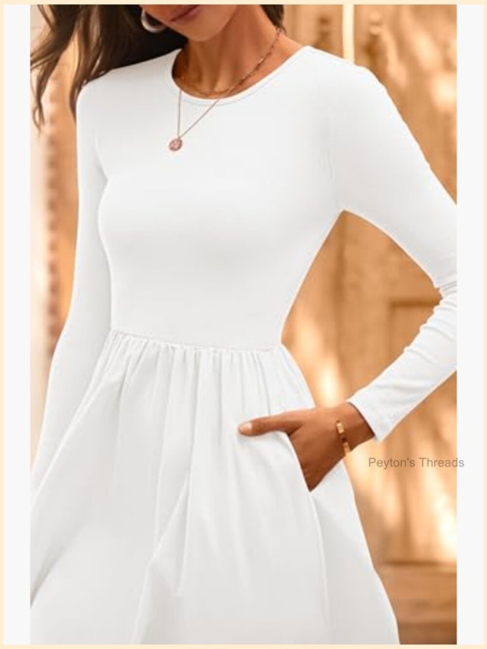 Casual Long Sleeve Midi Dress with Pockets Flowy A-Line - Picture 5 of 7